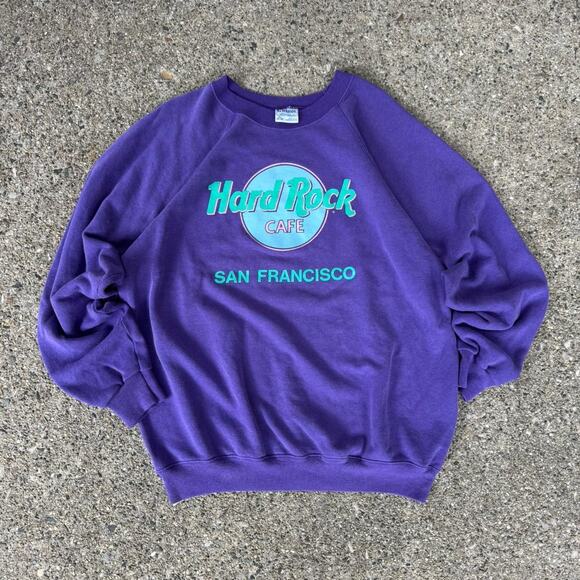 Vintage 90s Hard Rock Cafe San Francisco Purple Pullover Crewneck Sweatshirt - Picture 1 of 6